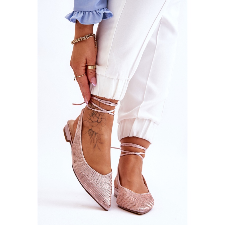 Wiązane Baleriny Z Dżetami Beżowe Mavis brązowe 1