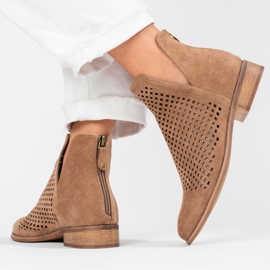 W. Potocki Damskie brązowe wiosenne botki ażurowe Potocki 2