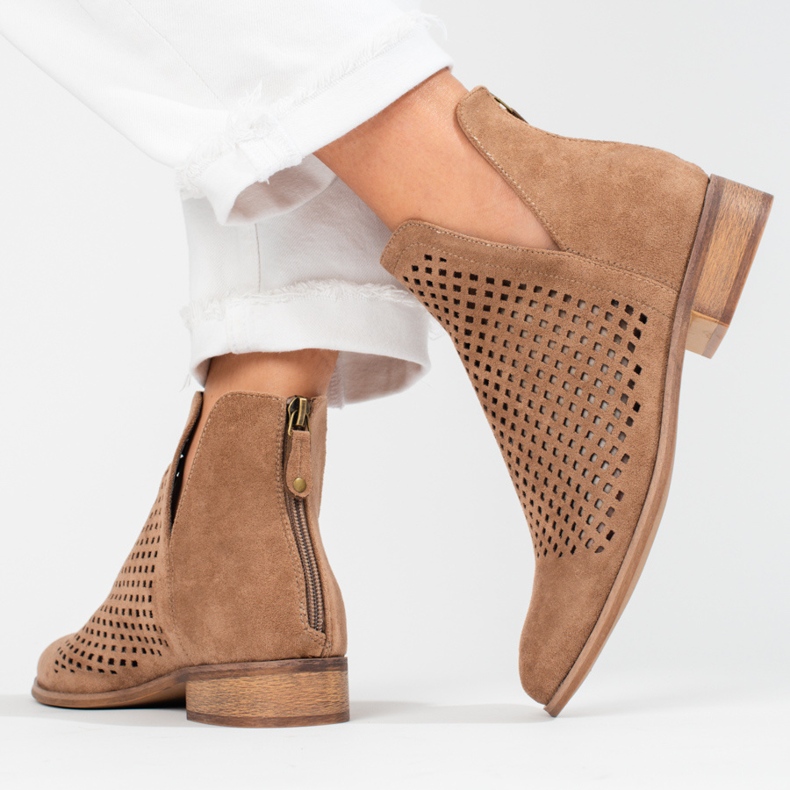 W. Potocki Damskie brązowe wiosenne botki ażurowe Potocki 2