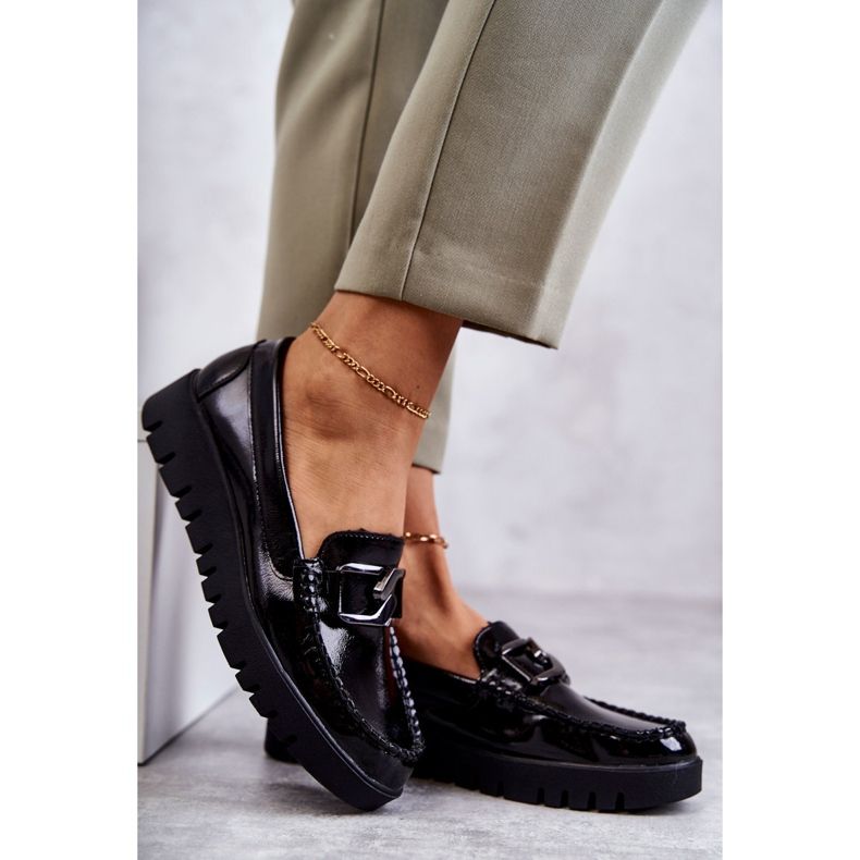 Sergio Leone Lakierowane Półbuty Loafery Na Platformie Czarne Kjersti 4