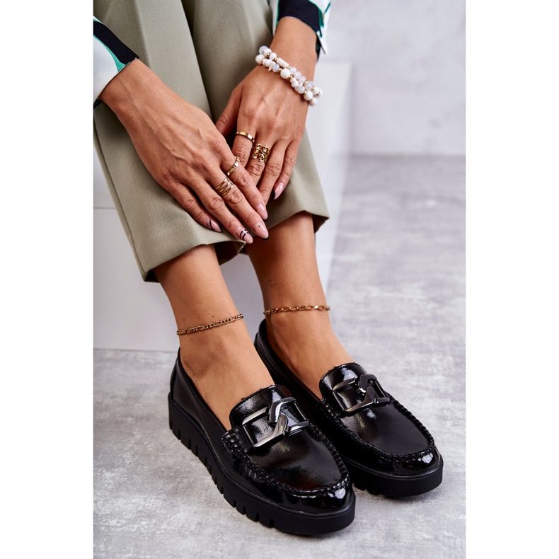 Sergio Leone Lakierowane Półbuty Loafery Na Platformie Czarne Kjersti 3