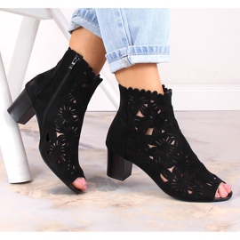 M. DASZYŃSKI Botki wiosenne damskie ażurowe peep toe czarne M.Daszyński MR1954-10 1