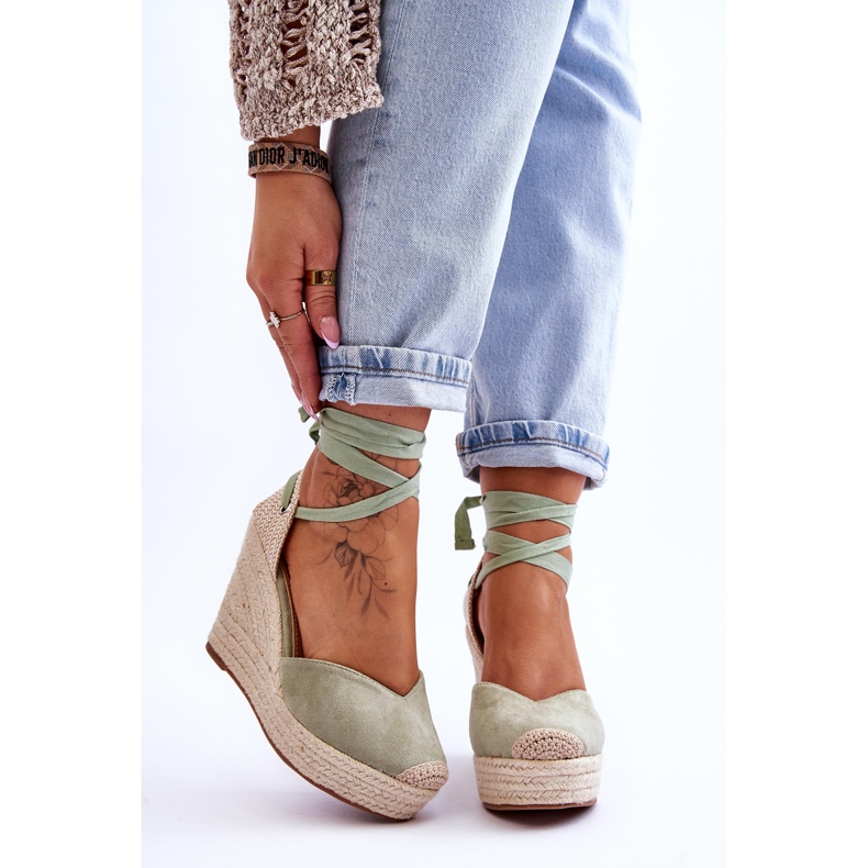 Damskie Wiązane Sandały Na Koturnie Zielone Bethany 1