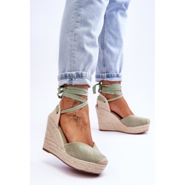 Damskie Wiązane Sandały Na Koturnie Zielone Bethany 2