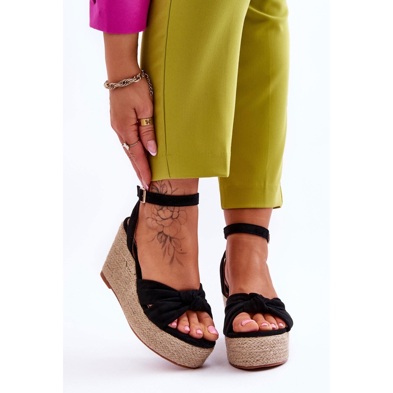 Sandały Damskie Na Koturnie Czarne Kendall 1