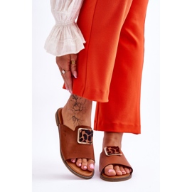 FJ1 Damskie Klapki Z Ozdobnym Elementem Camel Leonia brązowe 1