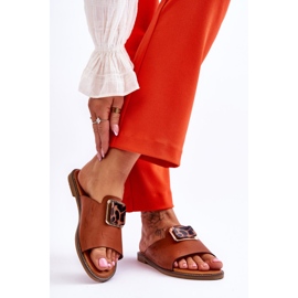 FJ1 Damskie Klapki Z Ozdobnym Elementem Camel Leonia brązowe 2