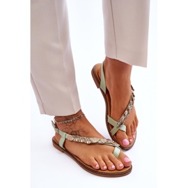 Damskie Sandały Z Ozdobami Na Pasku Zielone Alamis 1