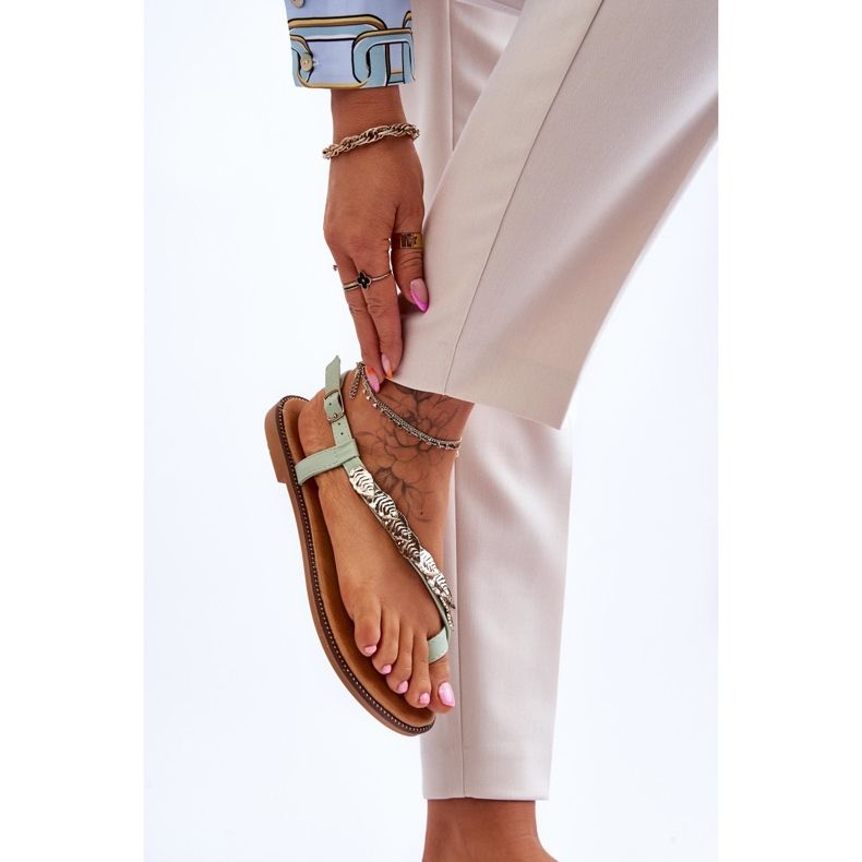 Damskie Sandały Z Ozdobami Na Pasku Zielone Alamis 2