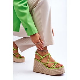 Modne Sandały Na Koturnie Z Plecionką Zielone Nessia 6