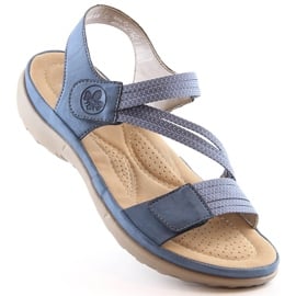 Komfortowe sandały damskie na rzepy niebieskie Rieker 64870-14 5