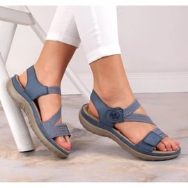 Komfortowe sandały damskie na rzepy niebieskie Rieker 64870-14 7