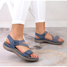 Komfortowe sandały damskie na rzepy niebieskie Rieker 64870-14 8