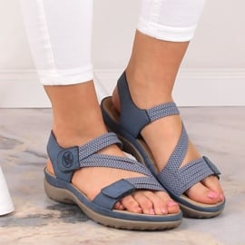 Komfortowe sandały damskie na rzepy niebieskie Rieker 64870-14 9