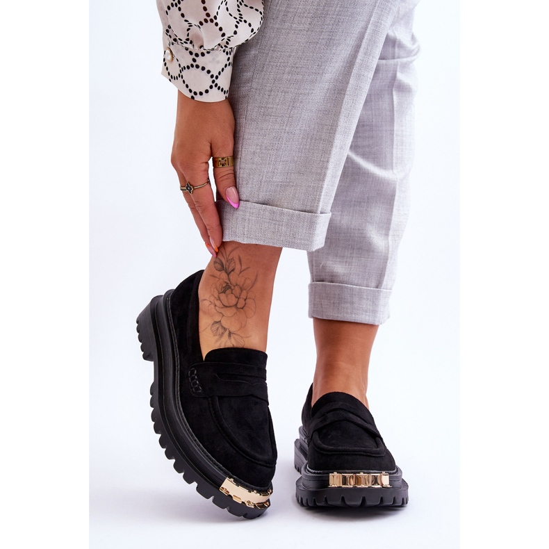 Klasyczne Zamszowe Mokasyny Z Ozdobą Czarne Monaro 1