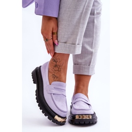 FJ1 Klasyczne Zamszowe Mokasyny Z Ozdobą Fioletowe Monaro 1