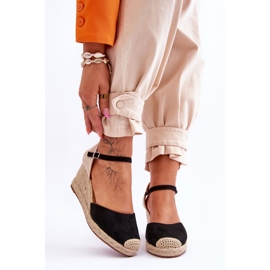 Zamszowe Sandałki Espadryle Na Koturnie Czarne Cammer 1