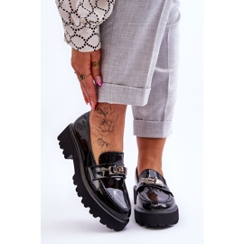 FJ1 Lakierowane Mokasyny Z Ozdobą Na Platformie Czarne Glory 1