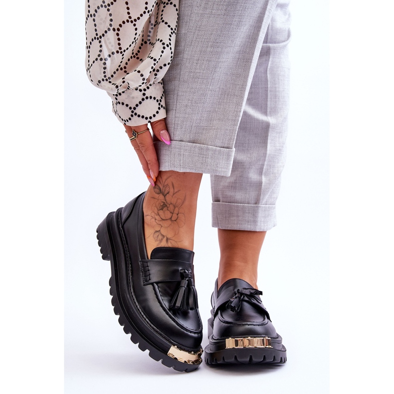 Klasyczne Półbuty Mokasyny Z Frędzlami Czarne Lonisa 1