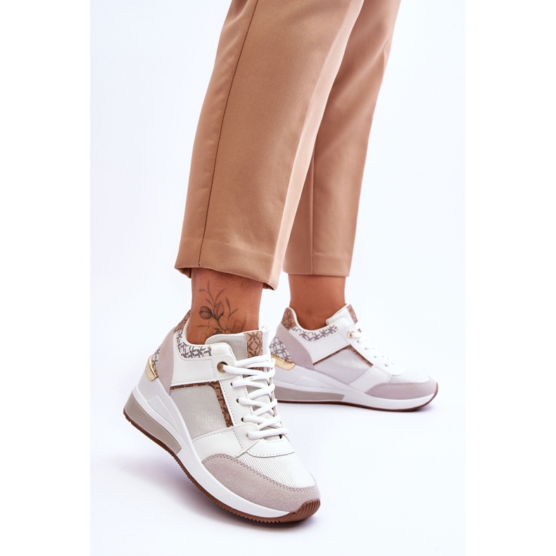 Damskie Sneakersy Na Koturnie Białe Chevre 2