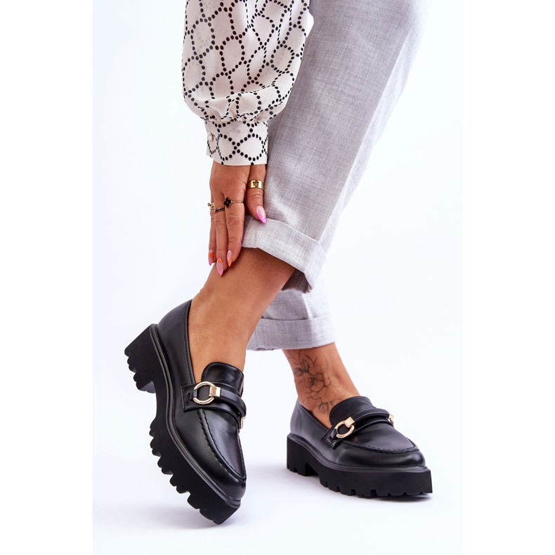 Skórzane Mokasyny Damskie Czarne Camerin 1