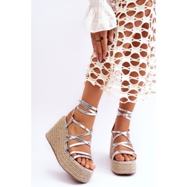 Sandałki Na Koturnie Srebrne Margaritt srebrny 1