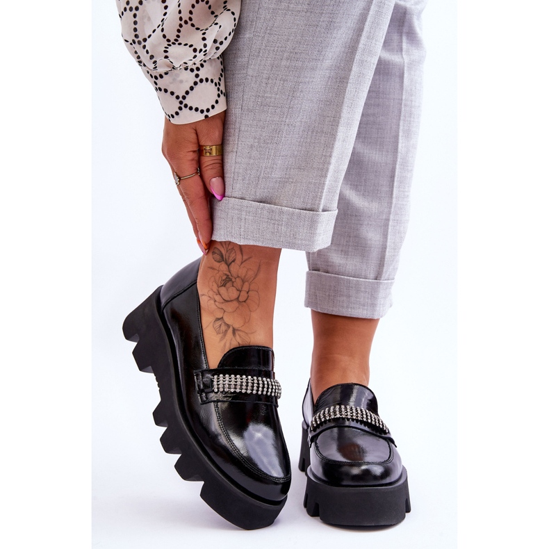 Modne Mokasyny Na Platformie Z Ozdobą Laura Messi 2600 Czarne 1