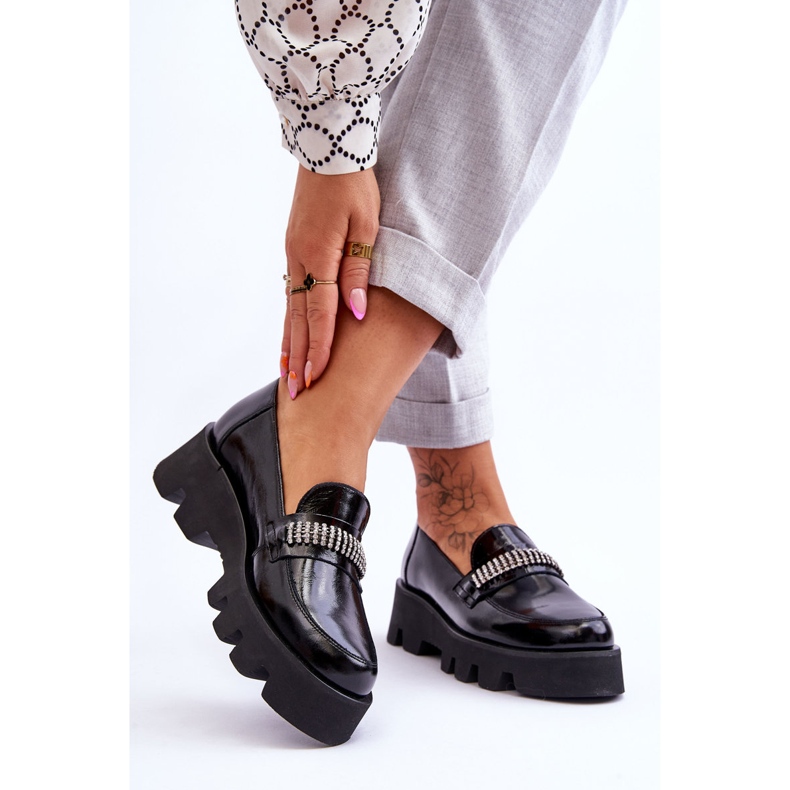 Modne Mokasyny Na Platformie Z Ozdobą Laura Messi 2600 Czarne 2