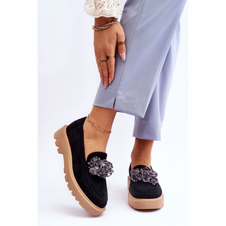 Vinceza Modne Zamszowe Mokasyny Z Kryształkami Czarne Demeris 1