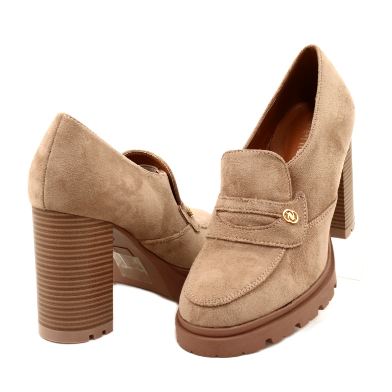 Evento Modne Mokasyny Na Platformie I Słupku Beżowe beżowy 4