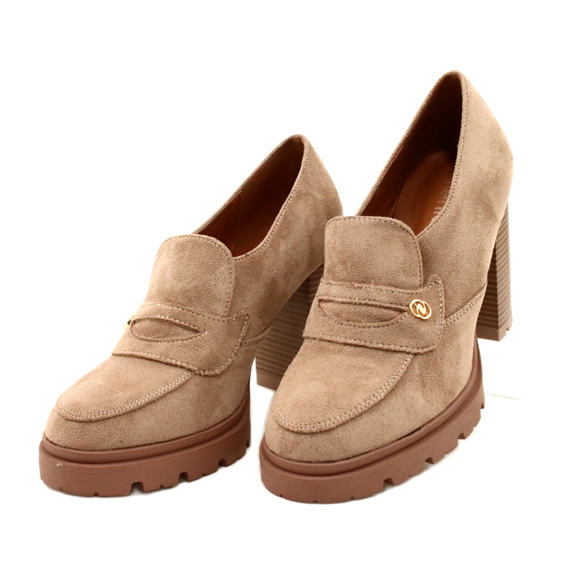 Evento Modne Mokasyny Na Platformie I Słupku Beżowe beżowy 3