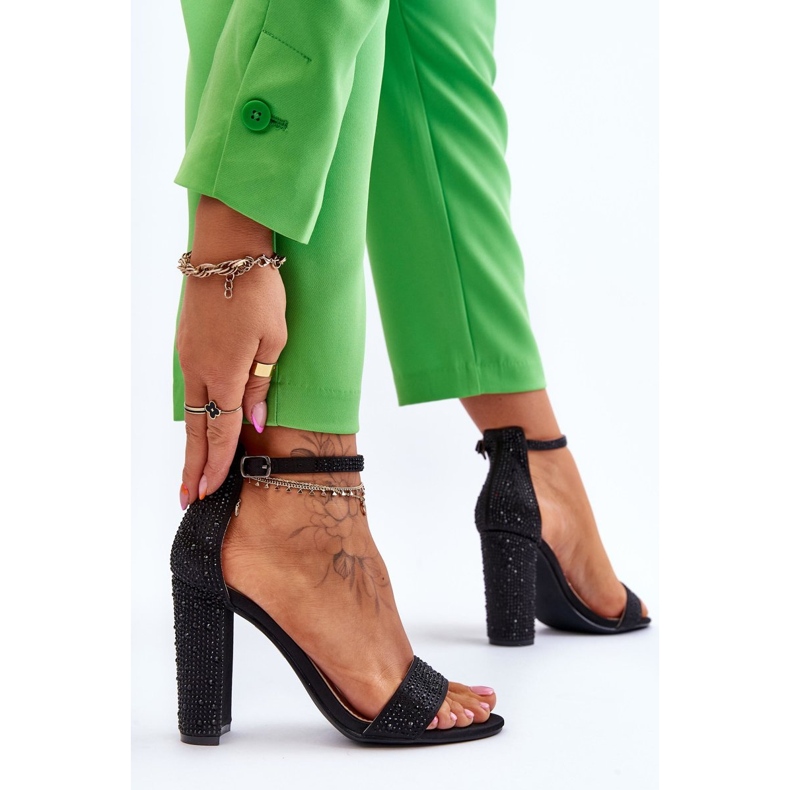 Damskie Sandały Na Obcasie Z Cyrkoniami Czarne Idealistic 2