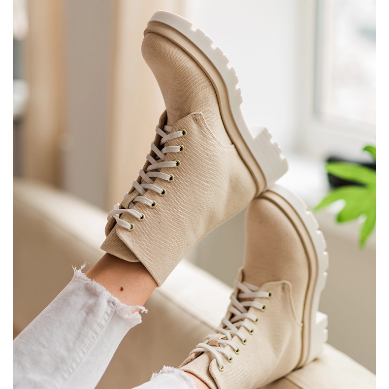 Marco Shoes Wiosenne botki z bawełnianej tkaniny 2090B-1265-4 beżowy 1