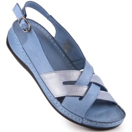 Skórzane sandały damskie płaskie niebieskie T.Sokolski L22-521 1