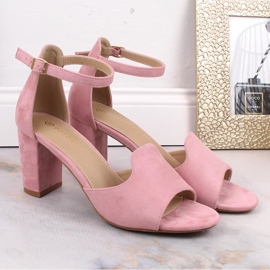 Sandały zamszowe damskie na słupku różowe Potocki YQ21035 4