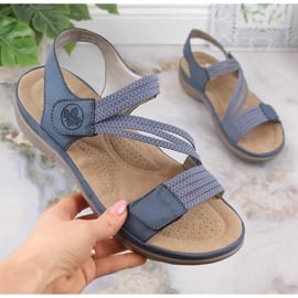 Komfortowe sandały damskie na rzepy niebieskie Rieker 64870-14 10