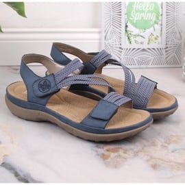 Komfortowe sandały damskie na rzepy niebieskie Rieker 64870-14 11