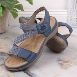 Komfortowe sandały damskie na rzepy niebieskie Rieker 64870-14 12