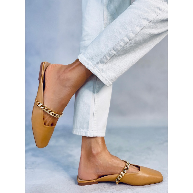 Seastar Klapki z łańcuszkiem Chiara Camel beżowy 2