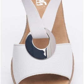Sandały komfortowe damskie na koturnie wsuwane Rieker 624H6-80 białe 9