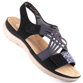 Komfortowe sandały damskie na rzepy czarne Rieker 64889-00 8