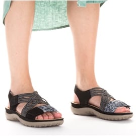 Komfortowe sandały damskie na rzepy czarne Rieker 64889-00 14