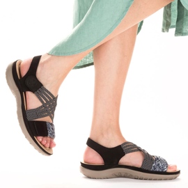 Komfortowe sandały damskie na rzepy czarne Rieker 64889-00 15