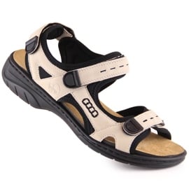 Komfortowe sandały damskie sportowe na rzepy beżowe Rieker 64582-60 beżowy 5
