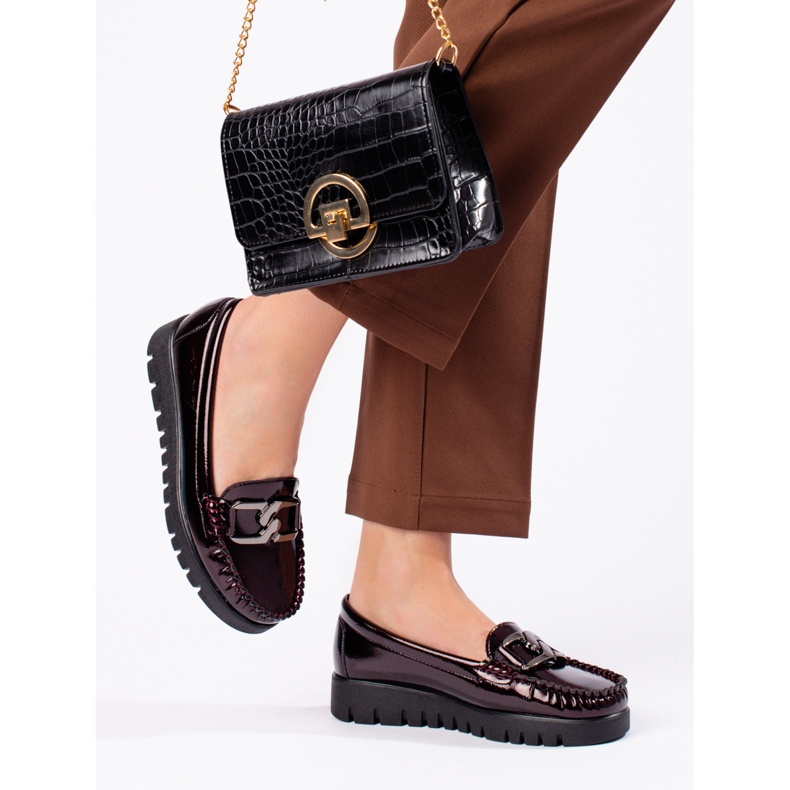 W. Potocki Lakierowane loafersy damskie Potocki bordowe czerwone 1