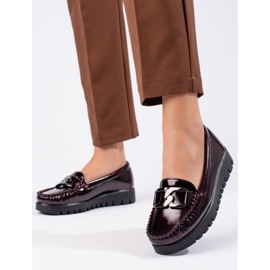 W. Potocki Lakierowane loafersy damskie Potocki bordowe czerwone 2