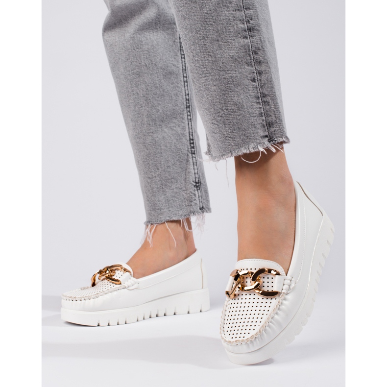 W. Potocki Mokasyny na grubej podeszwie z łańcuchem Potocki białe 1