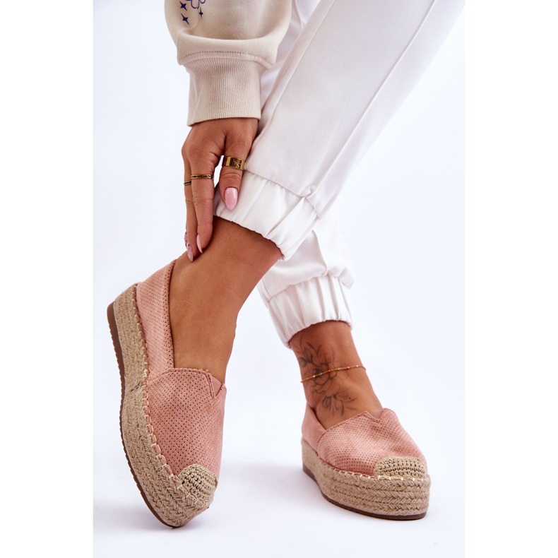 PM1 Espadryle Na Słomkowej Platformie Różowe Highway 2