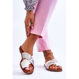 Klasyczne Damskie Klapki Biało-Srebrne Nancy białe 2