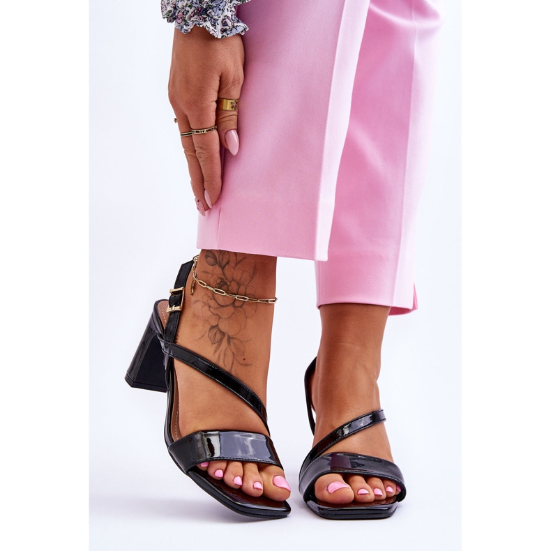 Damskie Lakierowane Sandały Na Słupku Czarne Carrie 1